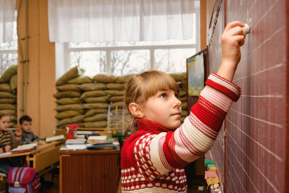 Ukraine School Where Sandbags Protect Windows
