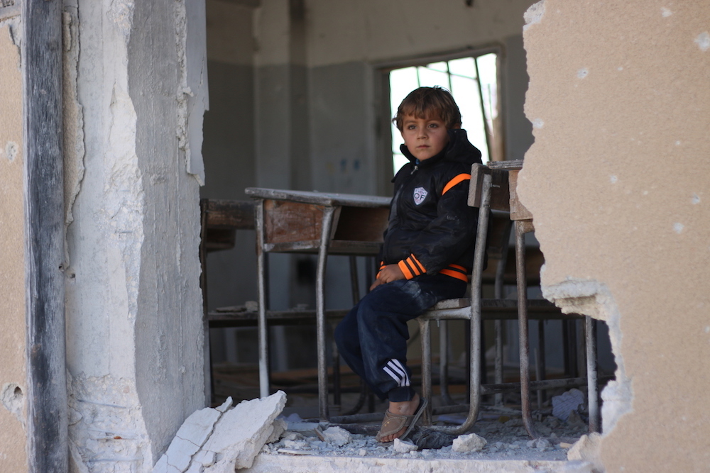 Ahmad Aged Six In Wrecked School In Idlib