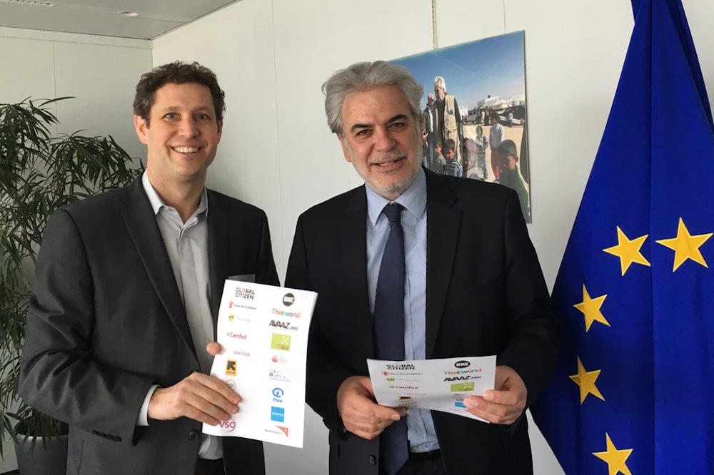 Theirworld Campaigns Director Ben Hewitt With Christos Stylianides Eu Commissioner For Humanitarian Aid And Crisis Management