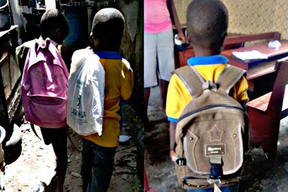 Children Helped By Dreams From The Slum Nigeria With Their New School Bags To Replace Plastic Ones