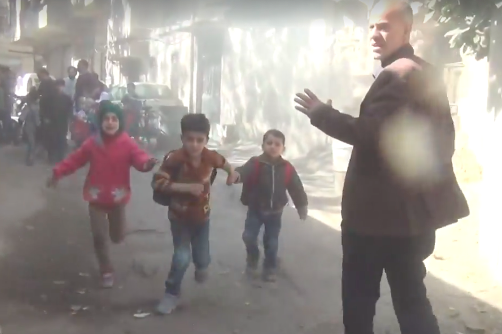 Syrian Children Flee From Eastern Ghouta Kindergarten Bombing