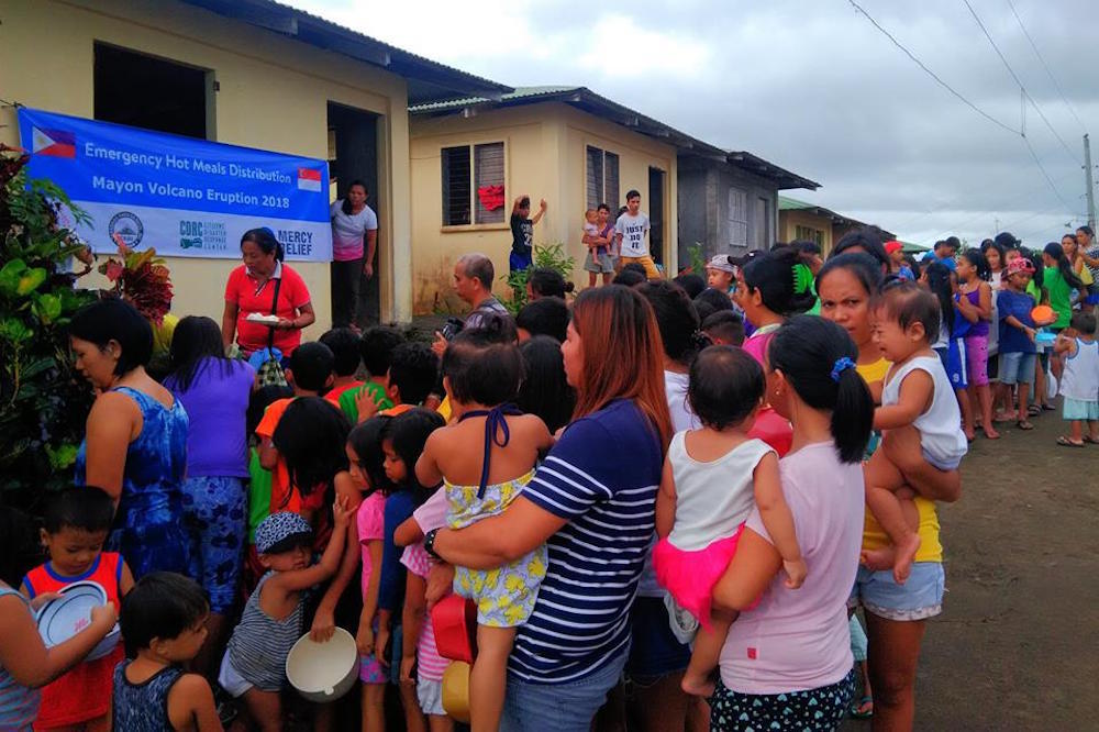 Food Is Distributed At Taladong Elementary School In Philippines Because Of Mayon Volcano Emergency
