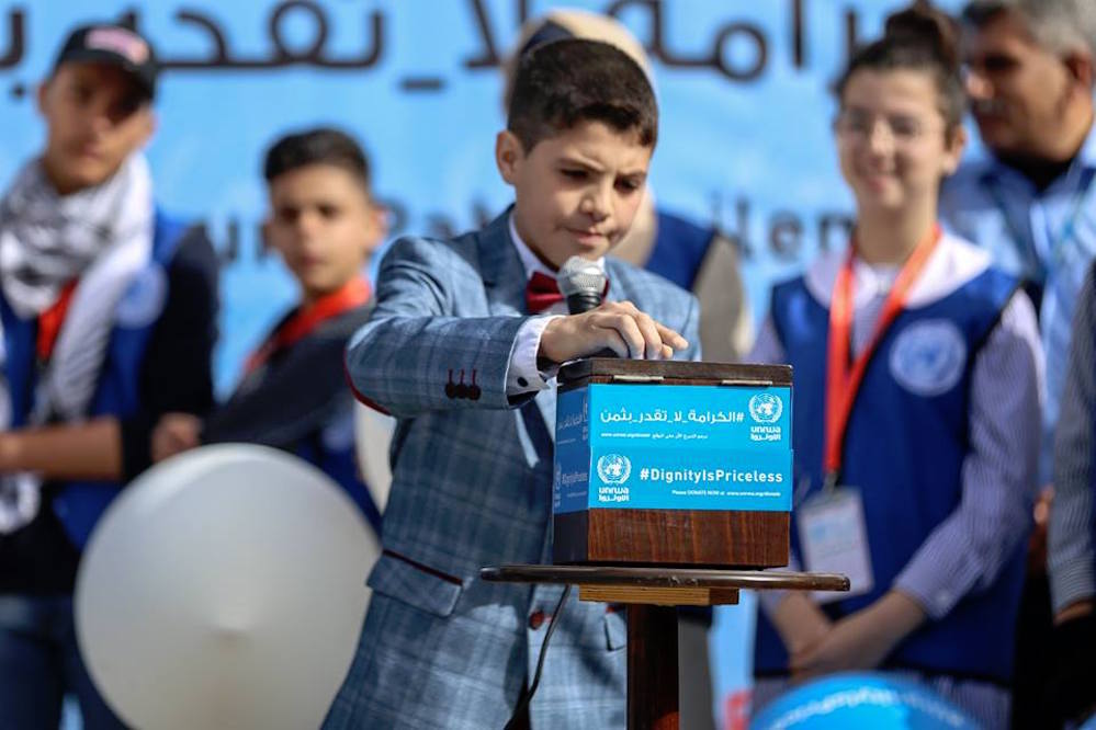 Karim Aged 13 Makes Donation To Unrwa At Fundraising Launch In Gaza