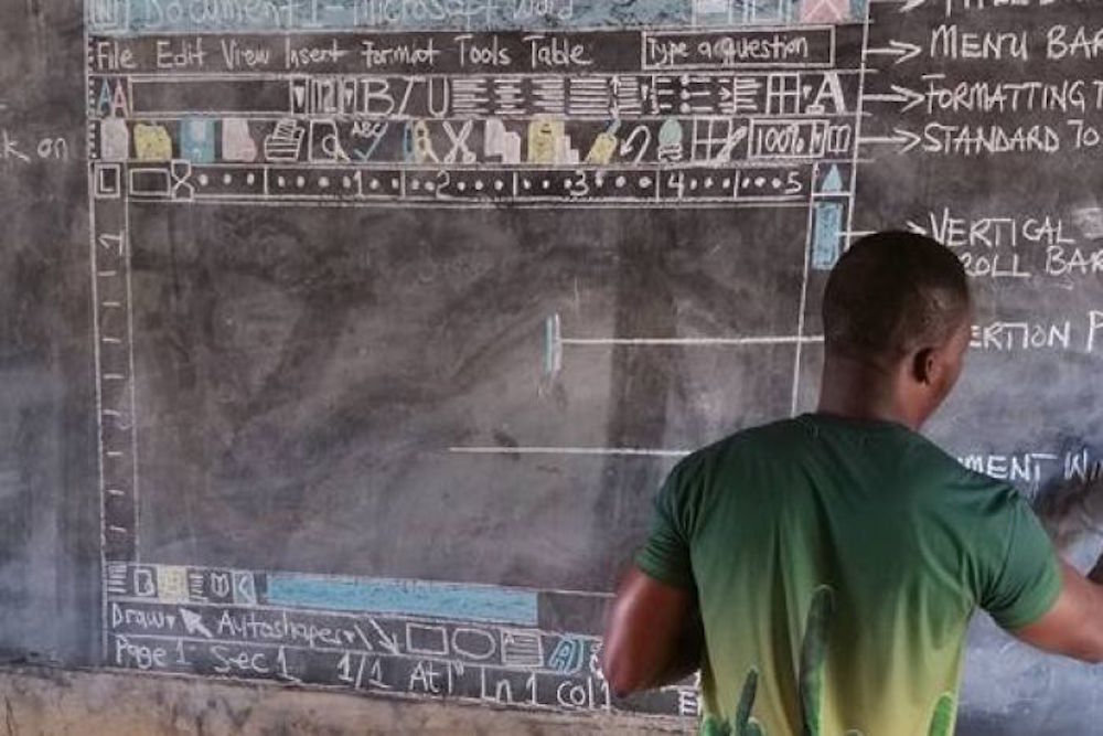 Ghana Teacher Richard Appiah Akoto Draws Computer On His Blackboard