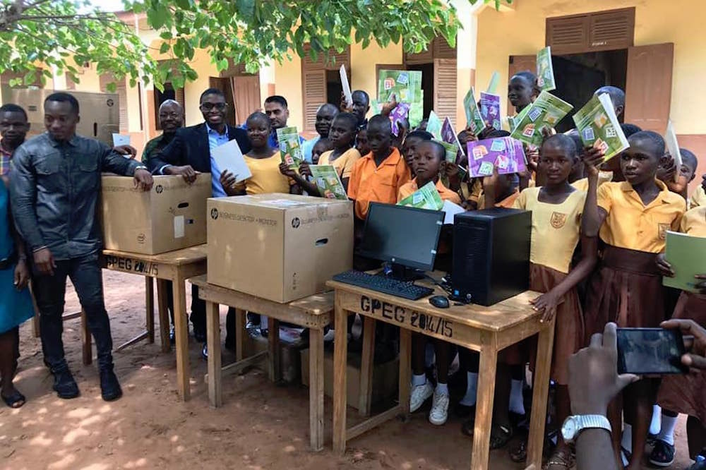 Ghana Teacher Richard Appiah Akoto With New Computer Equipment