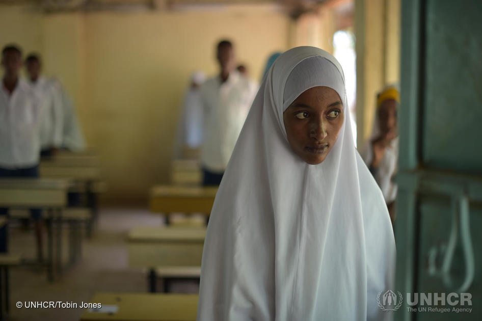 Somalian Girl At School In Dadaab Refugee Camp Kenya