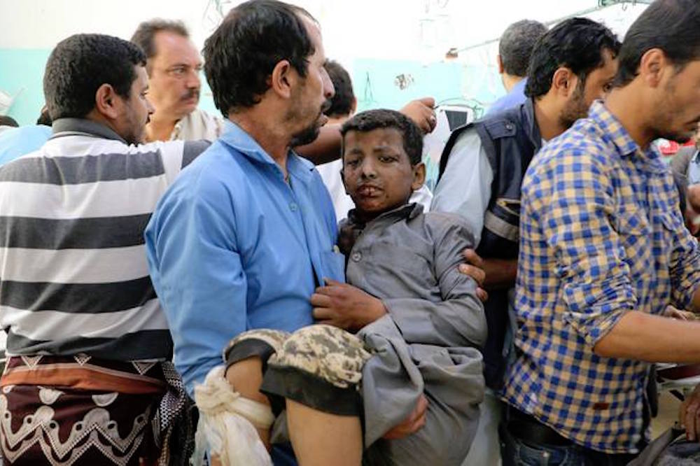 Injured Child Taken From Bus Air Strike In Yemen Saada Province