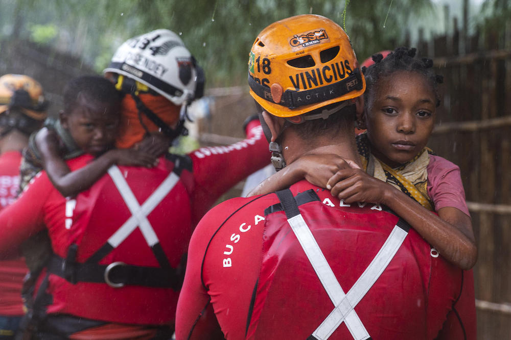 Children Rescued From Floods After Cyclone Kenneth In Mozambique