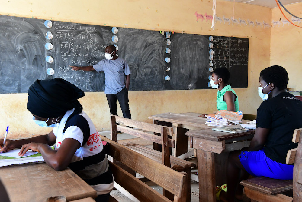 Classroom In Cote D Ivoire With Masks And Social Distancing