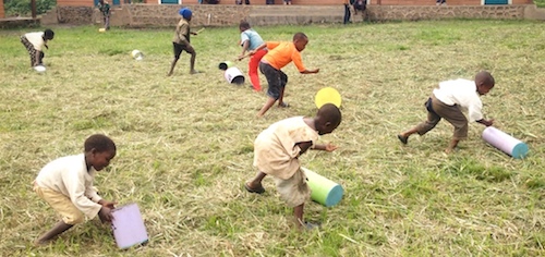 DRC school children with PlayGarden cylinders