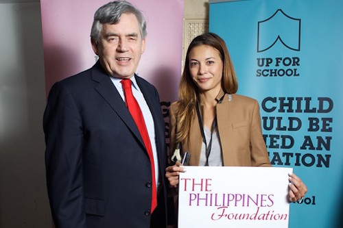 Philippines Foundation's Evelin Weber and Gordon Brown at Town Hall event picture by Steve Gong