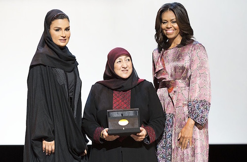 WISE Prize for Education winner Dr Sakeena Yacoobi with Sheikha Moza bint Nasser and Michelle Obama