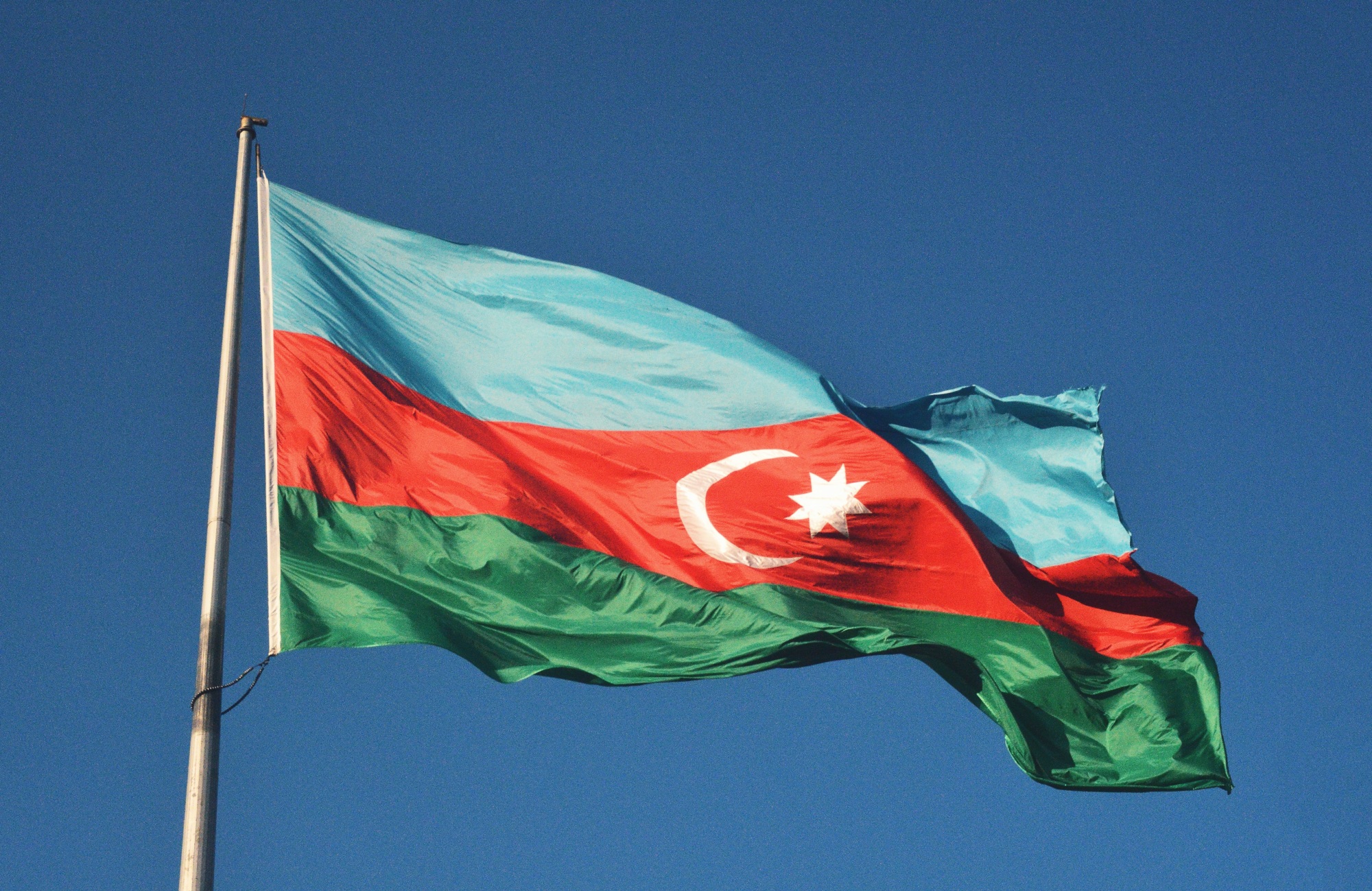 Flag of Azerbaijan waving