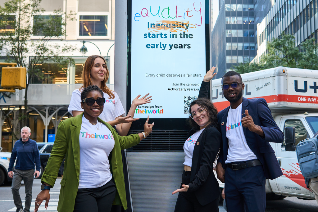 Theirworld Global Youth Ambassadors Tyra Gravesande, Nelly Cetera, Ceren Yürümez and Manfred Kyenkyehene Osei in New York for the United Nations General Assembly (UNGA) 2023.