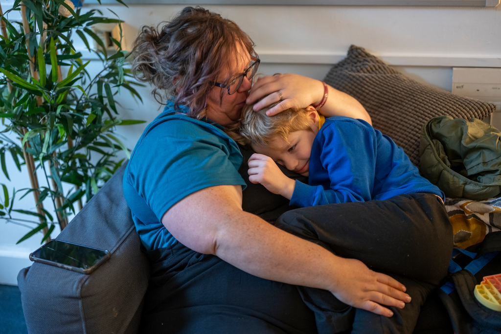 Cooper, 6, with his mum, Louise. Cooper was born 13 weeks early and is one of the participants of the Edinburgh Birth Cohort. For World Prematurity Day 2024, we visited the Jennifer Brown Research Laboratory as participants of its Theirworld Edinburgh Birth Cohort study are transitioning into primary school, creating a vital moment to learn how being born early can impact this stage of their lives.