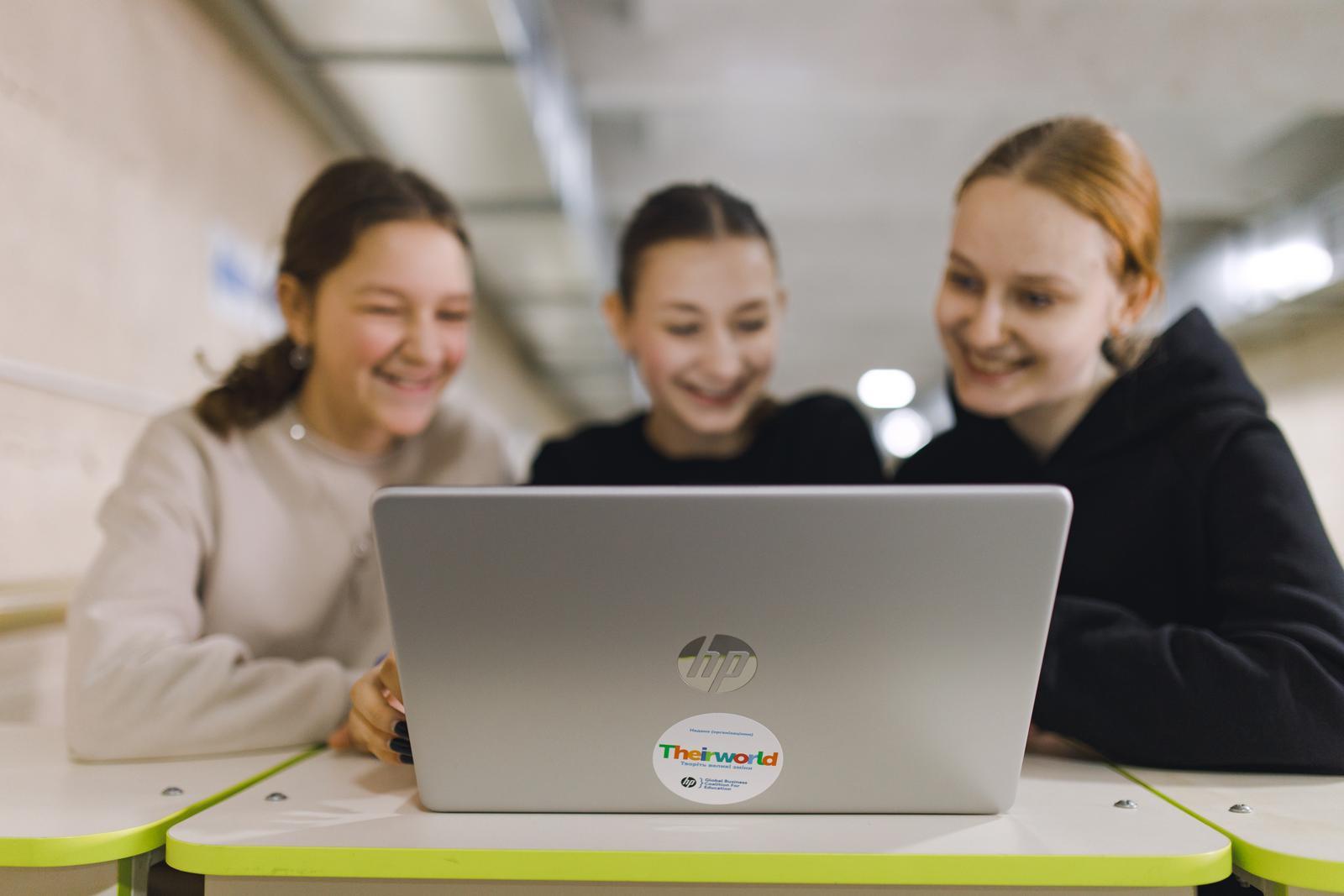 Students study in a bomb shelter in Kharkiv, Ukraine using donated laptops. The laptops were donated as part of the Digital Equity in Ukraine project via local partner Fundacja Q to a school in Kharkiv, Ukraine.
