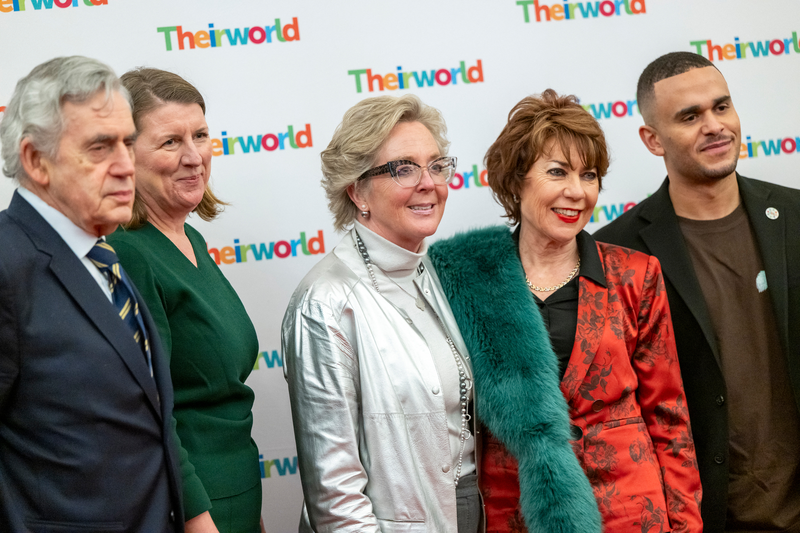 From L-R: UN Special Envoy for Global Education and former British Prime Minister Gordon Brown, Reed Smith partner Brigid North, Theirworld Advisory Board member Tamara Box, author and Theirworld Advisory Board member Kathy Lette, and broadcaster Ashley John-Baptiste at the Theirworld & Reed Smith Carol Concert, St Botolph-without-Bishopsgate Church, London, Bishopsgate. December, 2025.