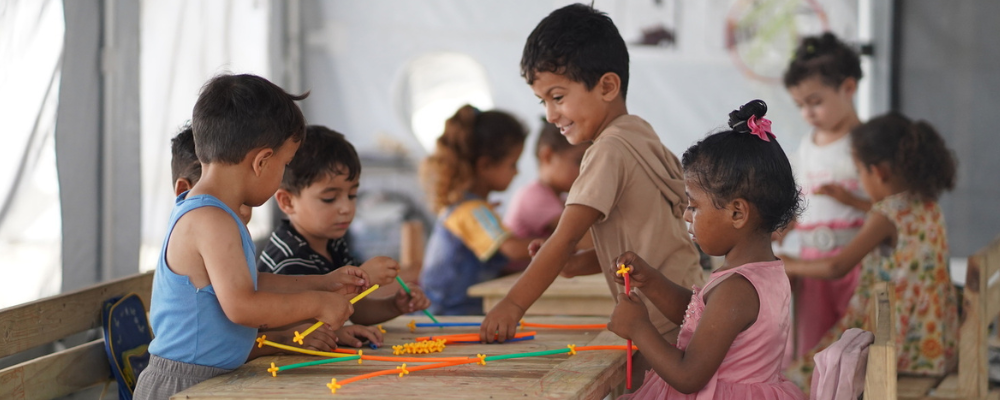Children learning at the early years centre opened by Theirworld in Khan Younis, Gaza.